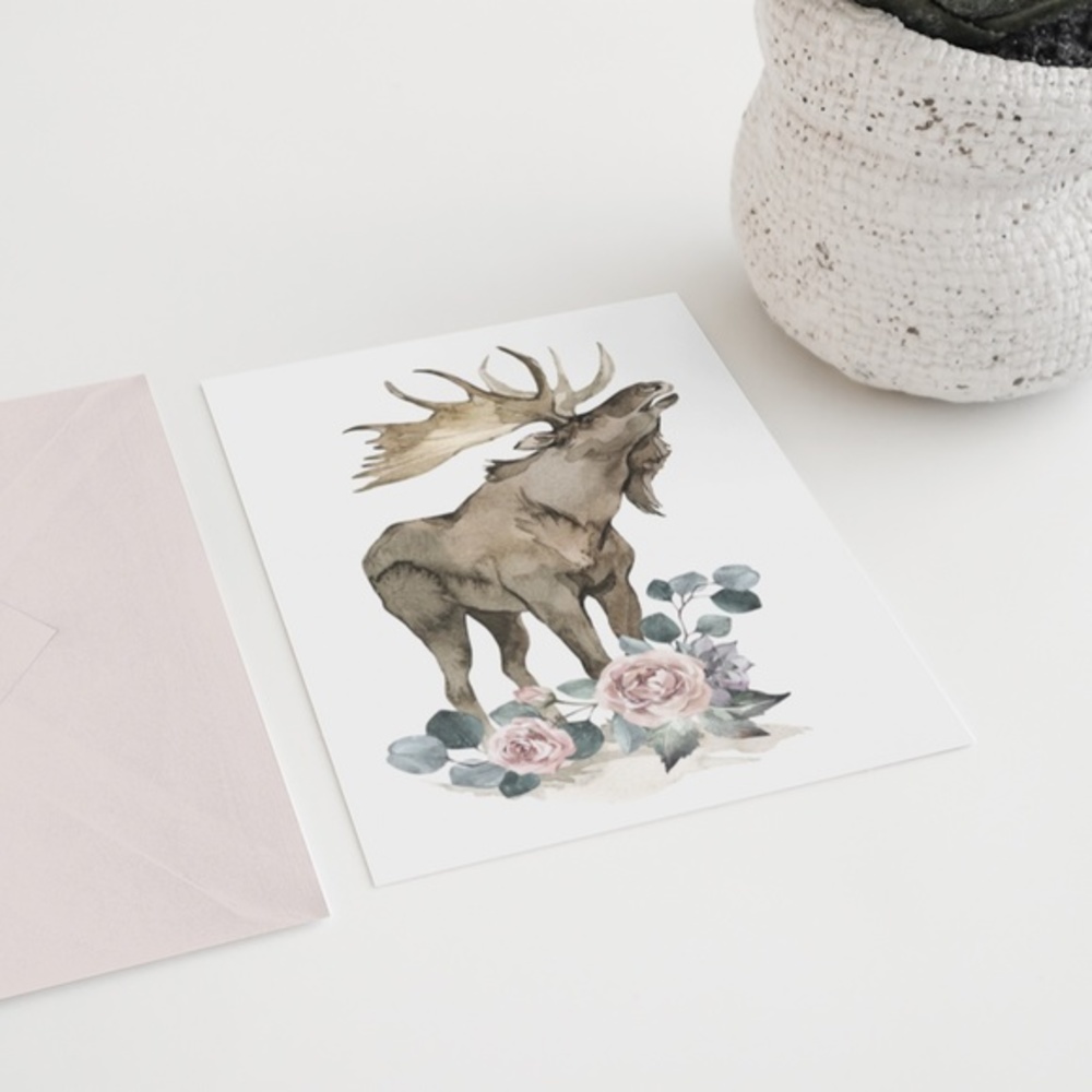 Watercolor Floral Moose Elk Deer Portrait Wall Art Illustration Print Unframed - Picture 10 of 17
